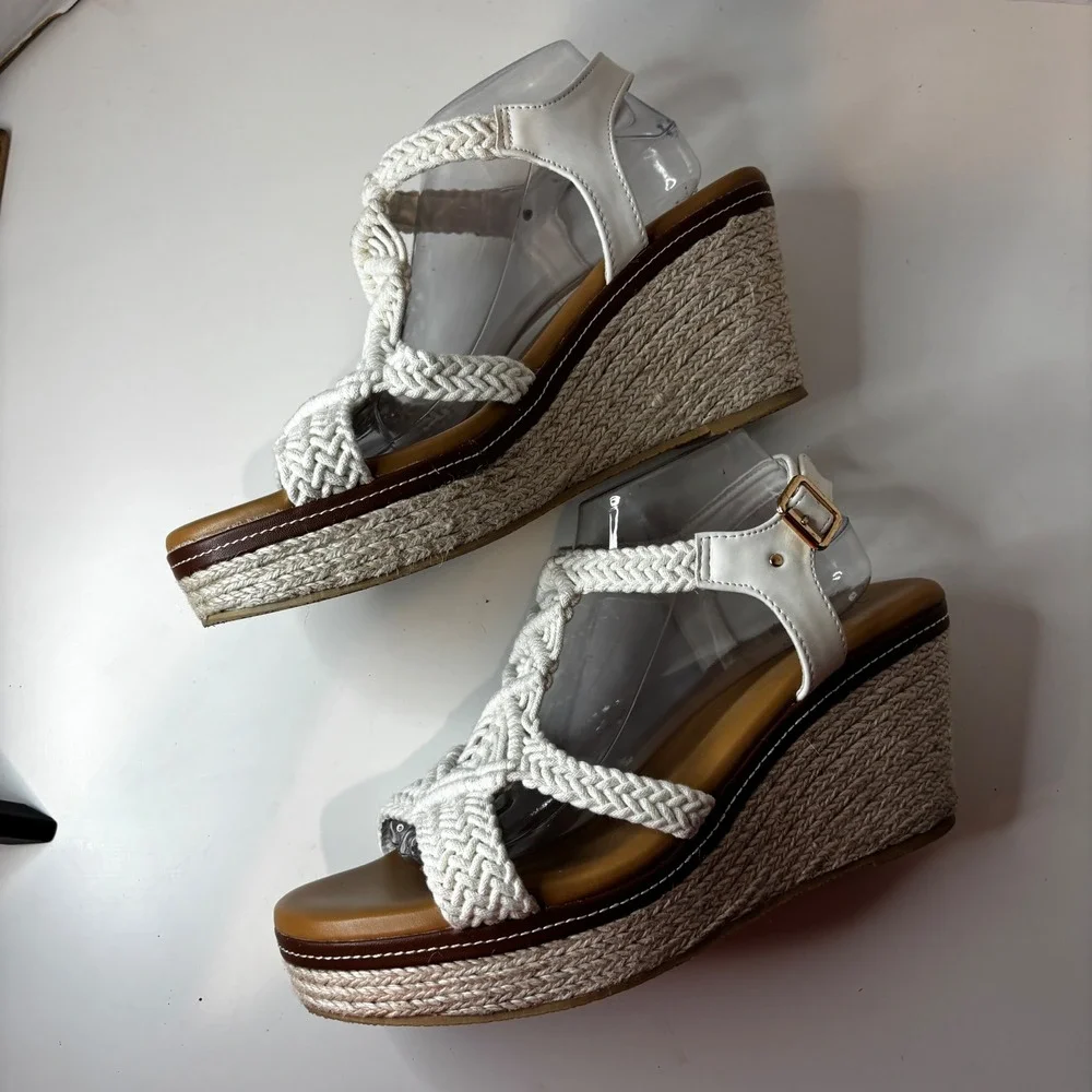 Torrid Wedge Sandals Women 11 White Macrame Braided Espadrille Platform Boho